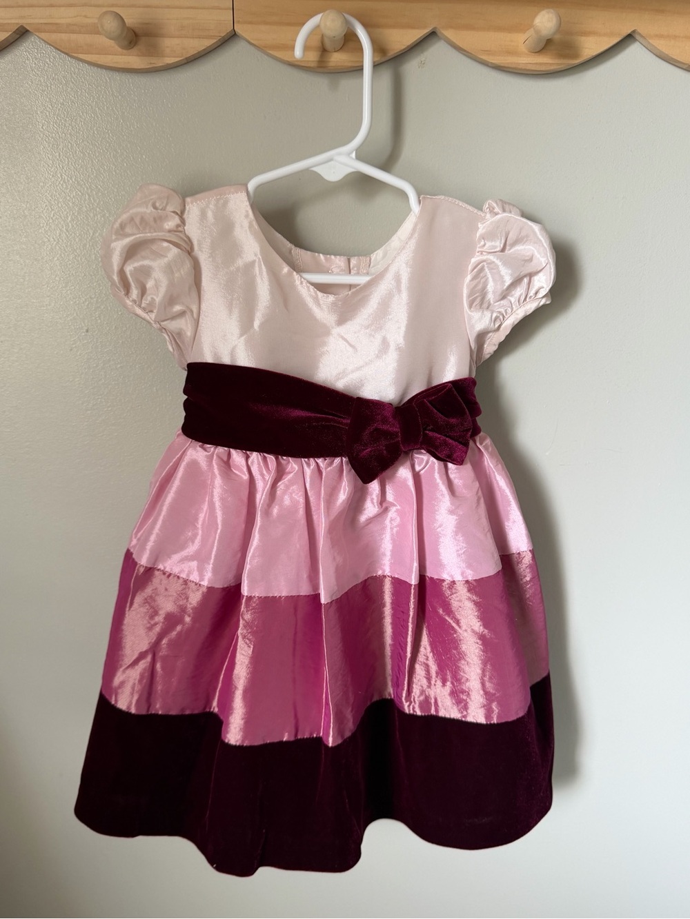 Rare Editions Girls Pink/Burgundy Colorblock Satin Dress Bow Lined 18M